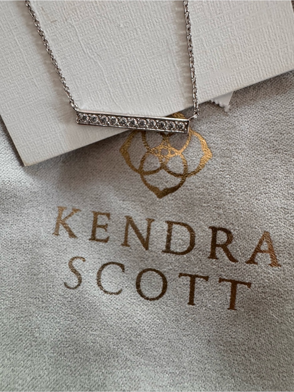 Kendra Scott Silver Bar Necklace with Clear Stones